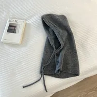 Balaclava Women's South Korea Winter Warm Hat Scarf Integrated Knitted Earflaps Woolen Cap High Sense sku image 4