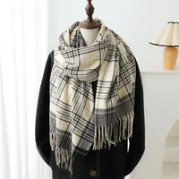 New Plaid Artificial Cashmere Scarf Autumn And Winter Korean Style Simple All-Matching Warm Scarf Women's Thickened Tassel Shawl sku image 2