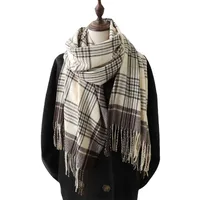 New Plaid Artificial Cashmere Scarf Autumn And Winter Korean Style Simple All-Matching Warm Scarf Women's Thickened Tassel Shawl main image 2
