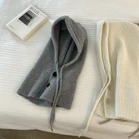 Balaclava Women's South Korea Winter Warm Hat Scarf Integrated Knitted Earflaps Woolen Cap High Sense main image 3
