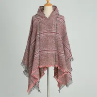 Hooded Cape Plaid Scarf Cashmere Winter Outerwear Warm Shawl New Poncho Best Seller In Europe And America Cloak sku image 8