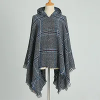 Hooded Cape Plaid Scarf Cashmere Winter Outerwear Warm Shawl New Poncho Best Seller In Europe And America Cloak sku image 1