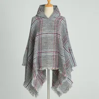 Hooded Cape Plaid Scarf Cashmere Winter Outerwear Warm Shawl New Poncho Best Seller In Europe And America Cloak main image 3