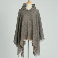 Hooded Cape Plaid Scarf Cashmere Winter Outerwear Warm Shawl New Poncho Best Seller In Europe And America Cloak sku image 7
