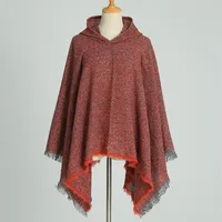 Hooded Cape Plaid Scarf Cashmere Winter Outerwear Warm Shawl New Poncho Best Seller In Europe And America Cloak sku image 12