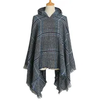 Hooded Cape Plaid Scarf Cashmere Winter Outerwear Warm Shawl New Poncho Best Seller In Europe And America Cloak main image 4