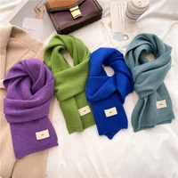 Knitted Scarf Pure Color All-Matching Autumn And Winter Warm Scarf Long Student Scarf Candy Color Bright Basic Korean Style main image 5