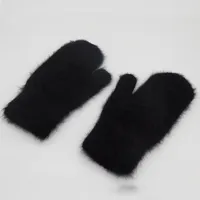 Rabbit Fur Gloves Korean Dongdaemun Winter Warm Women's Bag Finger Fleece-lined Thickened Multi-finger Solid Color Glove Bag Finger Gloves sku image 1