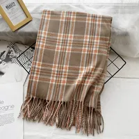Unisex Casual Simple Style Lattice Imitation Cashmere Tassel Scarf sku image 3