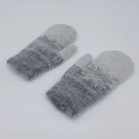 Rabbit Fur Gloves Korean Dongdaemun Winter Warm Women's Bag Finger Fleece-lined Thickened Multi-finger Solid Color Glove Bag Finger Gloves sku image 7