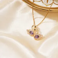 Elegant Lady Swan 304 Stainless Steel Copper Plating Inlay Zircon Rhodium Plated Women's Pendant Necklace main image 5
