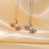 Elegant Lady Swan 304 Stainless Steel Copper Plating Inlay Zircon Rhodium Plated Women's Pendant Necklace main image 3