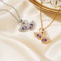 Elegant Lady Swan 304 Stainless Steel Copper Plating Inlay Zircon Rhodium Plated Women's Pendant Necklace main image 4