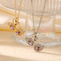 Elegant Lady Swan 304 Stainless Steel Copper Plating Inlay Zircon Rhodium Plated Women's Pendant Necklace main image 1
