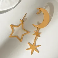 1 Pair Simple Style Classic Style Star Moon 304 Stainless Steel Drop Earrings main image 1
