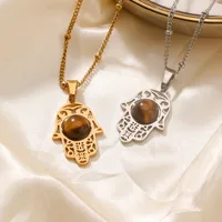 304 Stainless Steel K Gold Plated Rhodium Plated Elegant Streetwear Inlay Palm Natural Stone Pendant Necklace main image 2