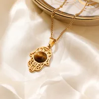 304 Stainless Steel K Gold Plated Rhodium Plated Elegant Streetwear Inlay Palm Natural Stone Pendant Necklace main image 5