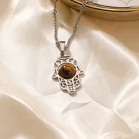 304 Stainless Steel K Gold Plated Rhodium Plated Elegant Streetwear Inlay Palm Natural Stone Pendant Necklace main image 4