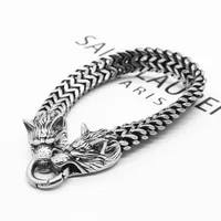 Stainless Steel Men's Bracelet Titanium Steel Hip-hop Bracelet Nordic Domineering Wolf Head Viking Chain main image 2
