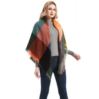 Amazon Hot European And American Autumn And Winter New Herringbone Pattern Small Plaid Bristle Square Scarf Split Triangle Shawl Scarf main image 2