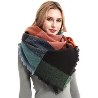 Amazon Hot European And American Autumn And Winter New Herringbone Pattern Small Plaid Bristle Square Scarf Split Triangle Shawl Scarf main image 5