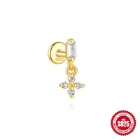 New S925 Sterling Silver Water Drop Earrings Flat Spiral Puncture Ear Bone Stud Diamond-Embedded High-Grade Love Ear Rings Women sku image 1