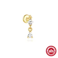 New S925 Sterling Silver Water Drop Earrings Flat Spiral Puncture Ear Bone Stud Diamond-Embedded High-Grade Love Ear Rings Women sku image 2