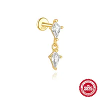 New S925 Sterling Silver Water Drop Earrings Flat Spiral Puncture Ear Bone Stud Diamond-Embedded High-Grade Love Ear Rings Women sku image 7