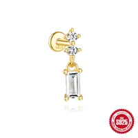New S925 Sterling Silver Water Drop Earrings Flat Spiral Puncture Ear Bone Stud Diamond-Embedded High-Grade Love Ear Rings Women sku image 6