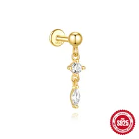 New S925 Sterling Silver Water Drop Earrings Flat Spiral Puncture Ear Bone Stud Diamond-Embedded High-Grade Love Ear Rings Women sku image 12