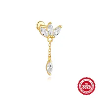 New S925 Sterling Silver Water Drop Earrings Flat Spiral Puncture Ear Bone Stud Diamond-Embedded High-Grade Love Ear Rings Women sku image 15