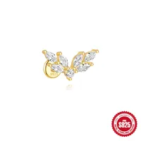 New S925 Sterling Silver Water Drop Earrings Flat Spiral Puncture Ear Bone Stud Diamond-Embedded High-Grade Love Ear Rings Women sku image 11