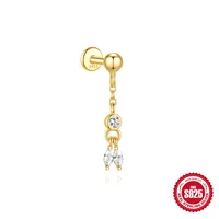 New S925 Sterling Silver Water Drop Earrings Flat Spiral Puncture Ear Bone Stud Diamond-Embedded High-Grade Love Ear Rings Women sku image 13