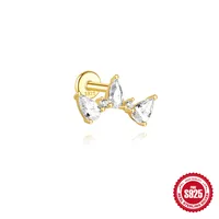 New S925 Sterling Silver Water Drop Earrings Flat Spiral Puncture Ear Bone Stud Diamond-Embedded High-Grade Love Ear Rings Women sku image 5