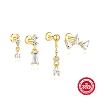 New S925 Sterling Silver Water Drop Earrings Flat Spiral Puncture Ear Bone Stud Diamond-Embedded High-Grade Love Ear Rings Women main image 5