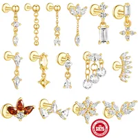 New S925 Sterling Silver Water Drop Earrings Flat Spiral Puncture Ear Bone Stud Diamond-Embedded High-Grade Love Ear Rings Women main image 4