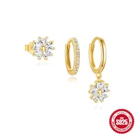 S925 Loving Heart In Sterling Silver Zircon Petal Stud Earrings Eardrop Earring Suit Best Seller In Europe And America Classic Five-Pointed Star Earrings Female sku image 5