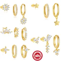 S925 Loving Heart In Sterling Silver Zircon Petal Stud Earrings Eardrop Earring Suit Best Seller In Europe And America Classic Five-Pointed Star Earrings Female main image 5