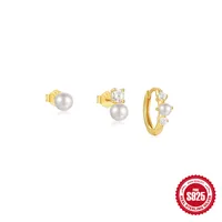S925 Sterling Silver Classic Pearl Petal Zircon All-Match Suit Earrings Earrings Europe And America Cross Border Hot Sale Stud Earrings sku image 4