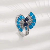 A High Quality European And American Cubic Zirconia New Chinese Fan Epoxy Full Rhinestone Zircon Niche Design Open Ring Gift For Ladies main image 1