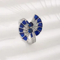 A High Quality European And American Cubic Zirconia New Chinese Fan Epoxy Full Rhinestone Zircon Niche Design Open Ring Gift For Ladies main image 3
