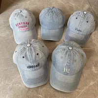 Korean-style Spring And Summer Denim Baseball Cap Women's Washable Old Letter Hat Men's Trendy  Sunscreen Cap main image 2