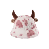 Autumn And Winter New Milk Cow Pattern Horn Fisherman Hat Female Printing Korean Fashion Plush Thick Warm Basin Hat Trendy main image 3