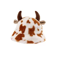 Autumn And Winter New Milk Cow Pattern Horn Fisherman Hat Female Printing Korean Fashion Plush Thick Warm Basin Hat Trendy main image 4
