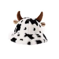 Autumn And Winter New Milk Cow Pattern Horn Fisherman Hat Female Printing Korean Fashion Plush Thick Warm Basin Hat Trendy main image 5