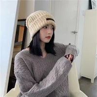 Heap Hat Autumn And Winter Knitted Hat Lengthened Hat Big Head Wool Hat Korean Style Cold-proof Warm-keeping Fashionable  Cold Hat sku image 1