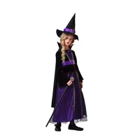 New Kids Female Halloween Cos Purple Witch Dress Hat Suit Cosplay Costume main image 5