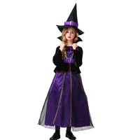 New Kids Female Halloween Cos Purple Witch Dress Hat Suit Cosplay Costume sku image 3