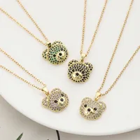 304 Stainless Steel Copper 18K Gold Plated Inlay Bear Zircon Pendant Necklace main image 1