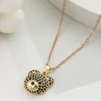 304 Stainless Steel Copper 18K Gold Plated Inlay Bear Zircon Pendant Necklace main image 5